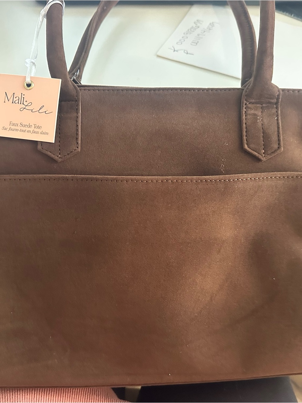 Faux Suede Tote Bag - Brown